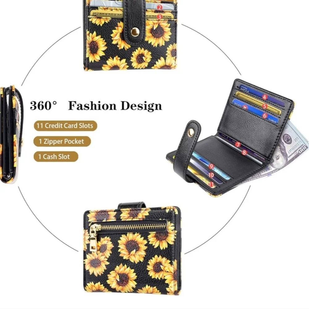 Sunflower Print Black Wallet